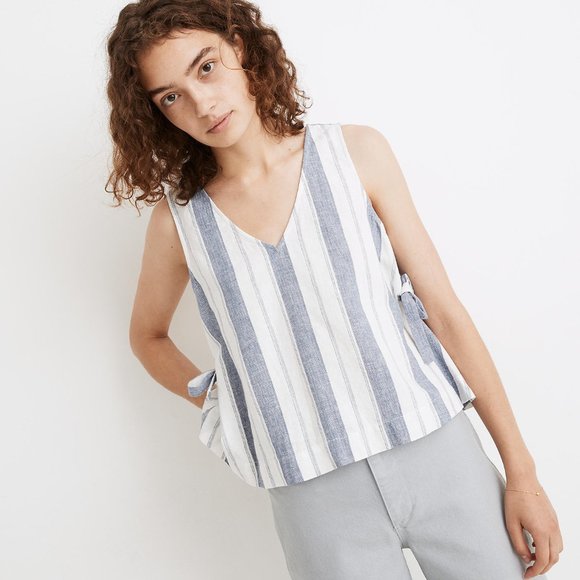 Madewell Tops - [NWT] Madewell Linen V-Neck Tie Tank Top in Stripe